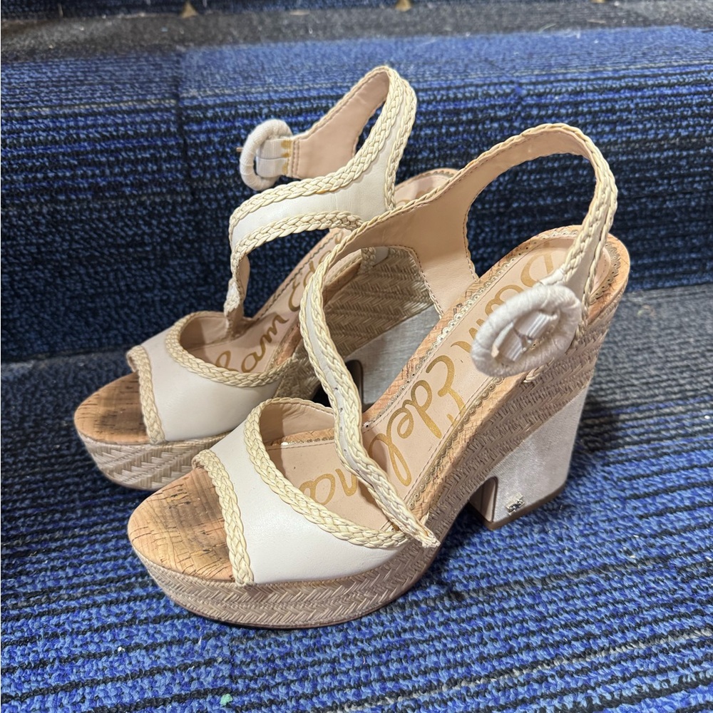Sam Edelman Cream and Tan Braided Platform Heels